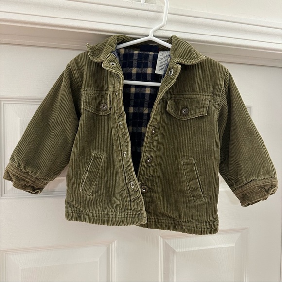 Green Corduroy Plaid Flannel lined Jean Jacket Style sz 18 months - Picture 1 of 4